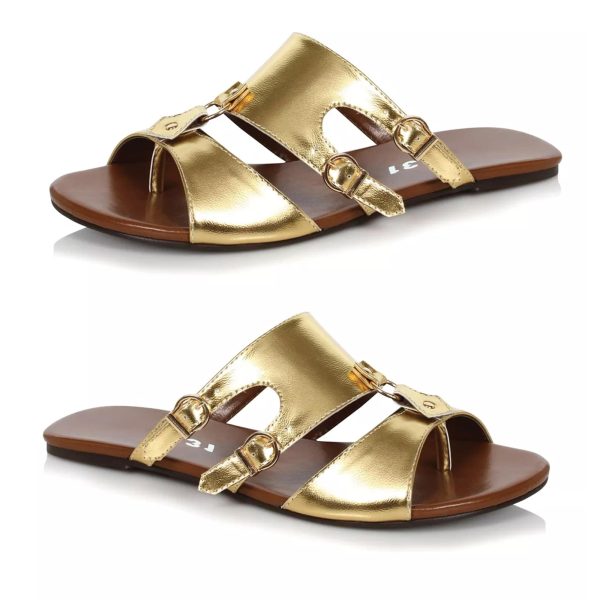 Men s Flat Gladiator Sandal Gold Hot on Sale - Image 3