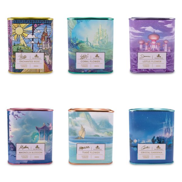 Disney Princess Home Collection 10.5oz Tea Tin Candle Set of 6 Online now