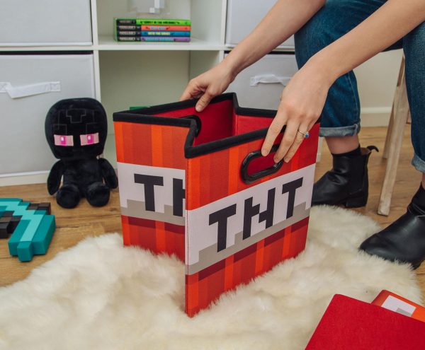Minecraft TNT Block Fabric Storage Bin Cube Organizer with Lid | 13 Inches Online now - Image 3