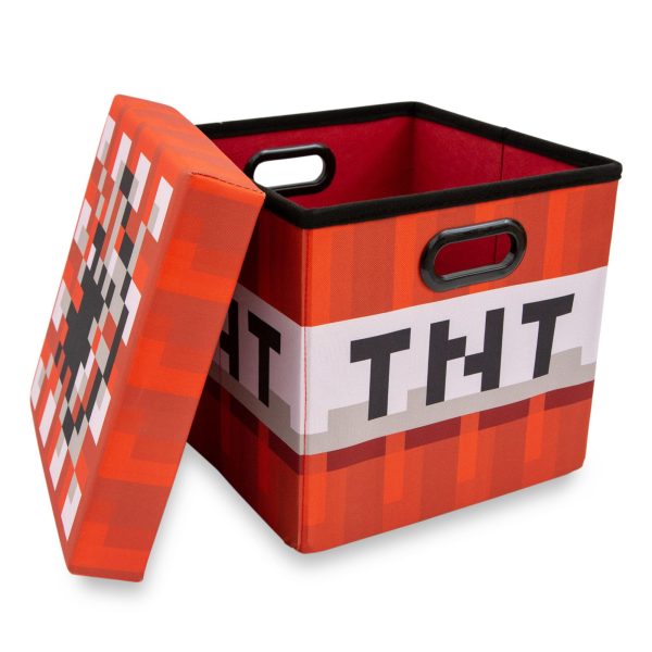 Minecraft TNT Block Fabric Storage Bin Cube Organizer with Lid | 13 Inches Online now - Image 2