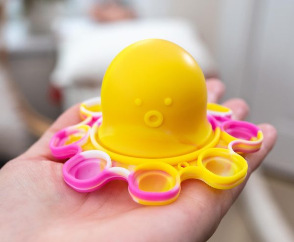 Pop Fidget Toy Yellow & Pink Octopus 8-Button Silicone Bubble Popping Game For Sale - Image 5