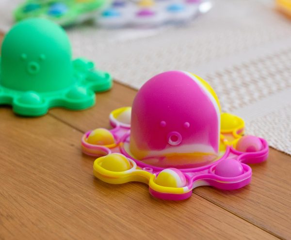 Pop Fidget Toy Yellow & Pink Octopus 8-Button Silicone Bubble Popping Game For Sale - Image 3